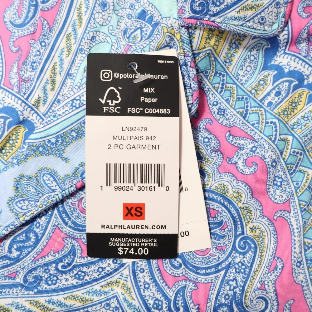 Lauren Ralph Lauren Pajama Set Women XS Blue Paisley Gift Boho Holiday $74 NWT